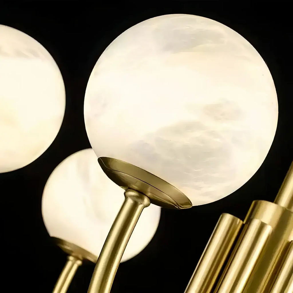 Modern Minimalist Globe Chandelier – Brass Alabaster White for Dining Room, Living Room, Bedroom - Flindria