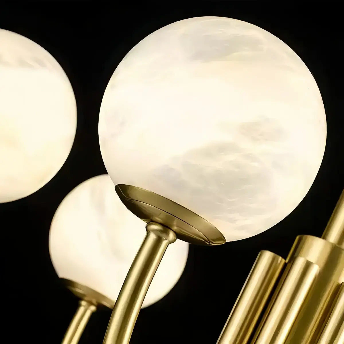 Modern Minimalist Globe Chandelier – Brass Alabaster White for Dining Room, Living Room, Bedroom - Flindria