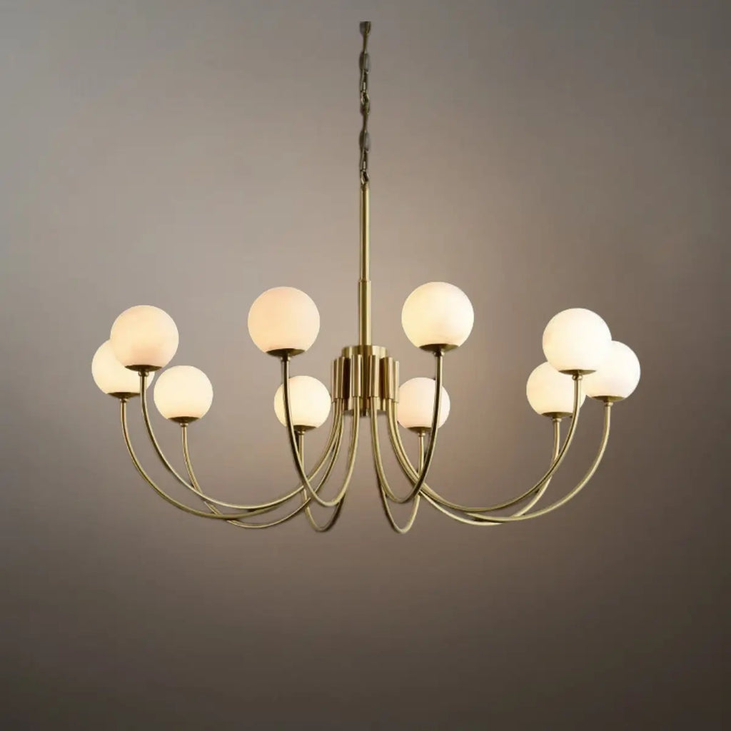 Modern Minimalist Globe Chandelier – Brass Alabaster White for Dining Room, Living Room, Bedroom - Flindria