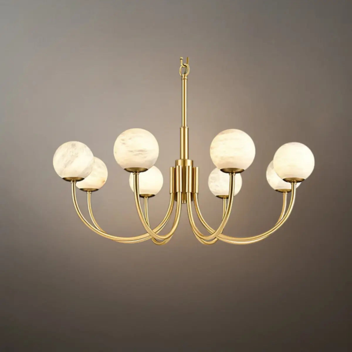 Modern Minimalist Globe Chandelier – Brass Alabaster White for Dining Room, Living Room, Bedroom - Flindria