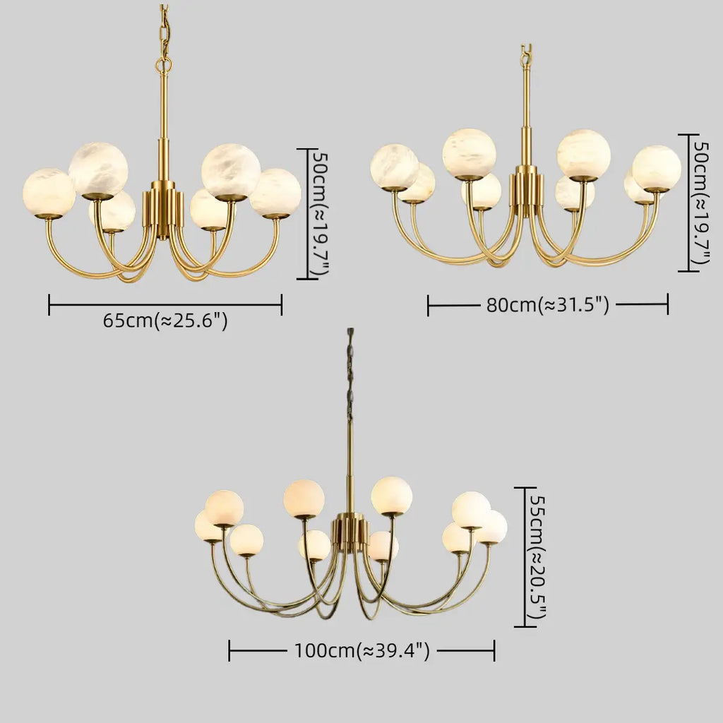 Modern Minimalist Globe Chandelier – Brass Alabaster White for Dining Room, Living Room, Bedroom - Flindria
