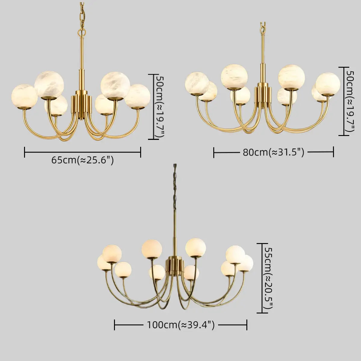 Modern Minimalist Globe Chandelier – Brass Alabaster White for Dining Room, Living Room, Bedroom - Flindria