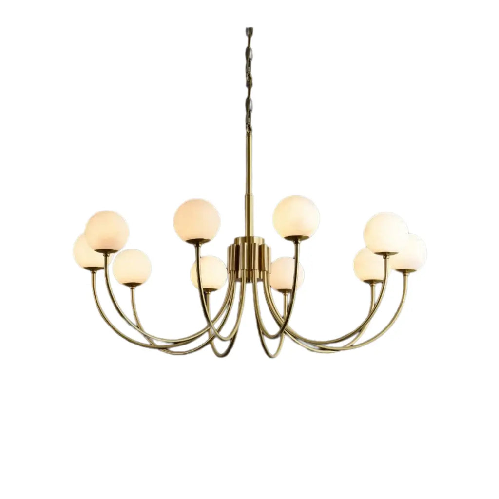 Modern Minimalist Globe Chandelier – Brass Alabaster White for Dining Room, Living Room, Bedroom - Flindria