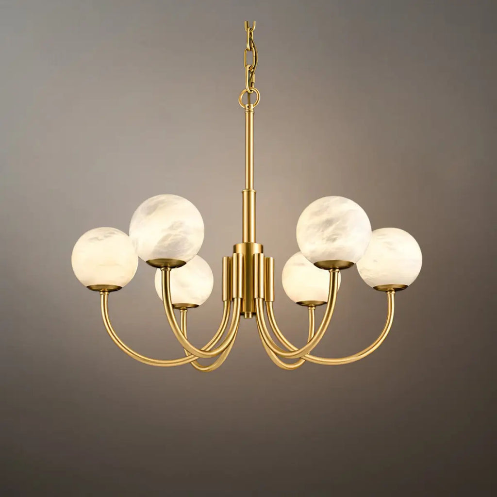 Modern Minimalist Globe Chandelier – Brass Alabaster White for Dining Room, Living Room, Bedroom - Flindria