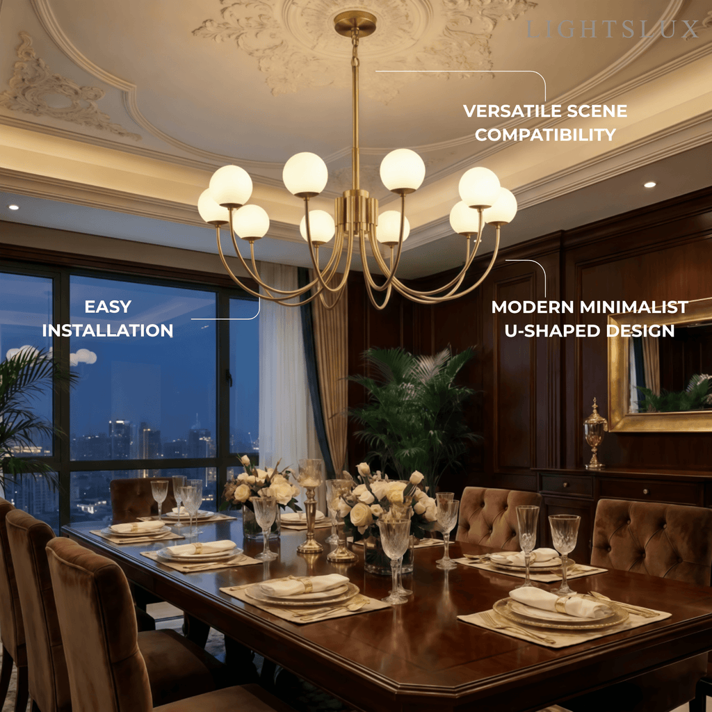 Modern Minimalist Globe Chandelier – Brass Alabaster White for Dining Room, Living Room, Bedroom - Flindria