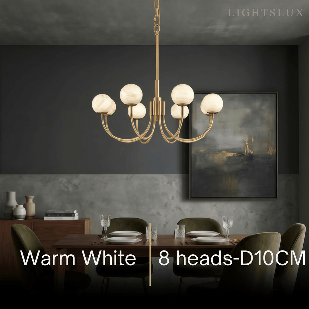 Modern Minimalist Globe Chandelier – Brass Alabaster White for Dining Room, Living Room, Bedroom - Flindria