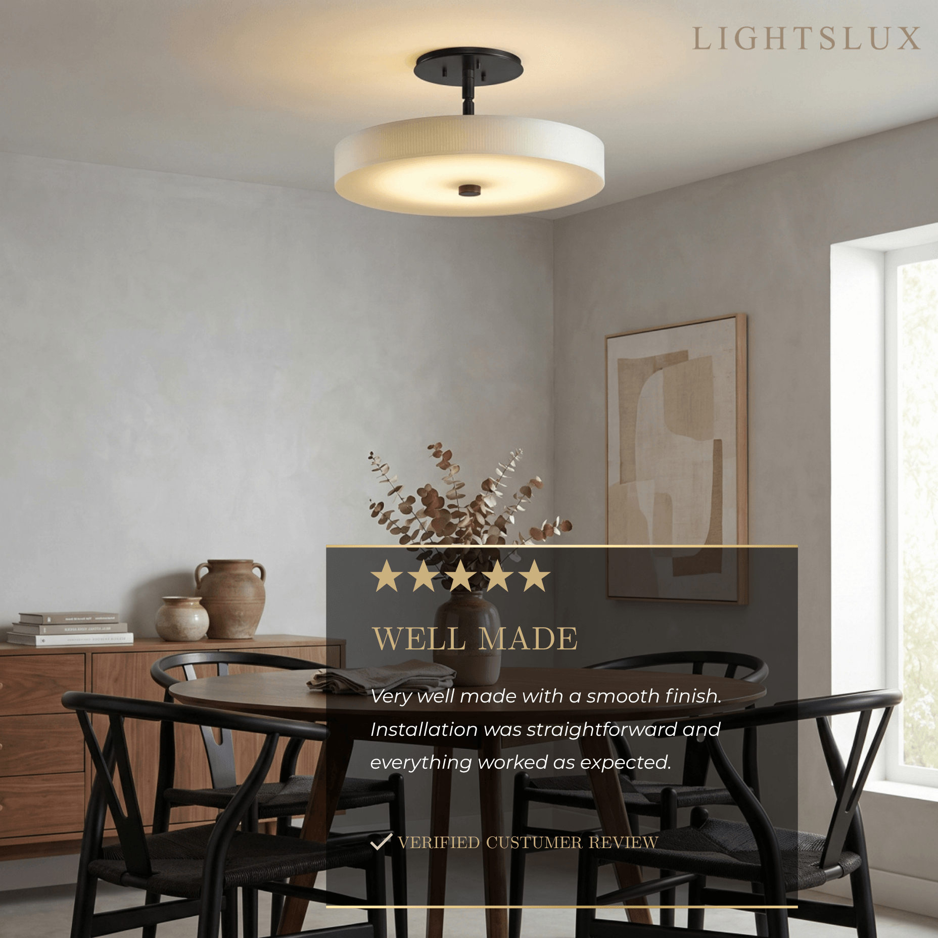 Minimalist Ceiling Light – Alabaster & Brass – White – Living Room, Bedroom & Hallway - Flindria