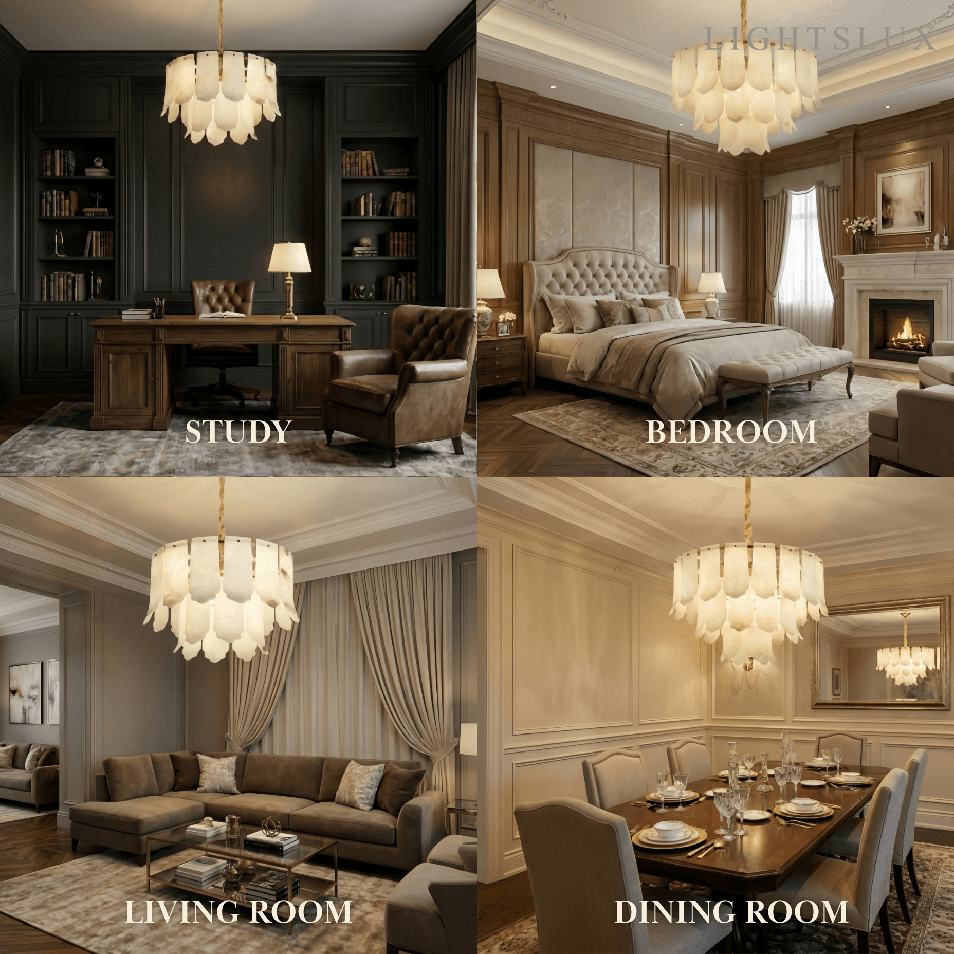 Modern Luxury Chandelier – Brass Alabaster for Dining Room, Living Room and Foyer - Flindria