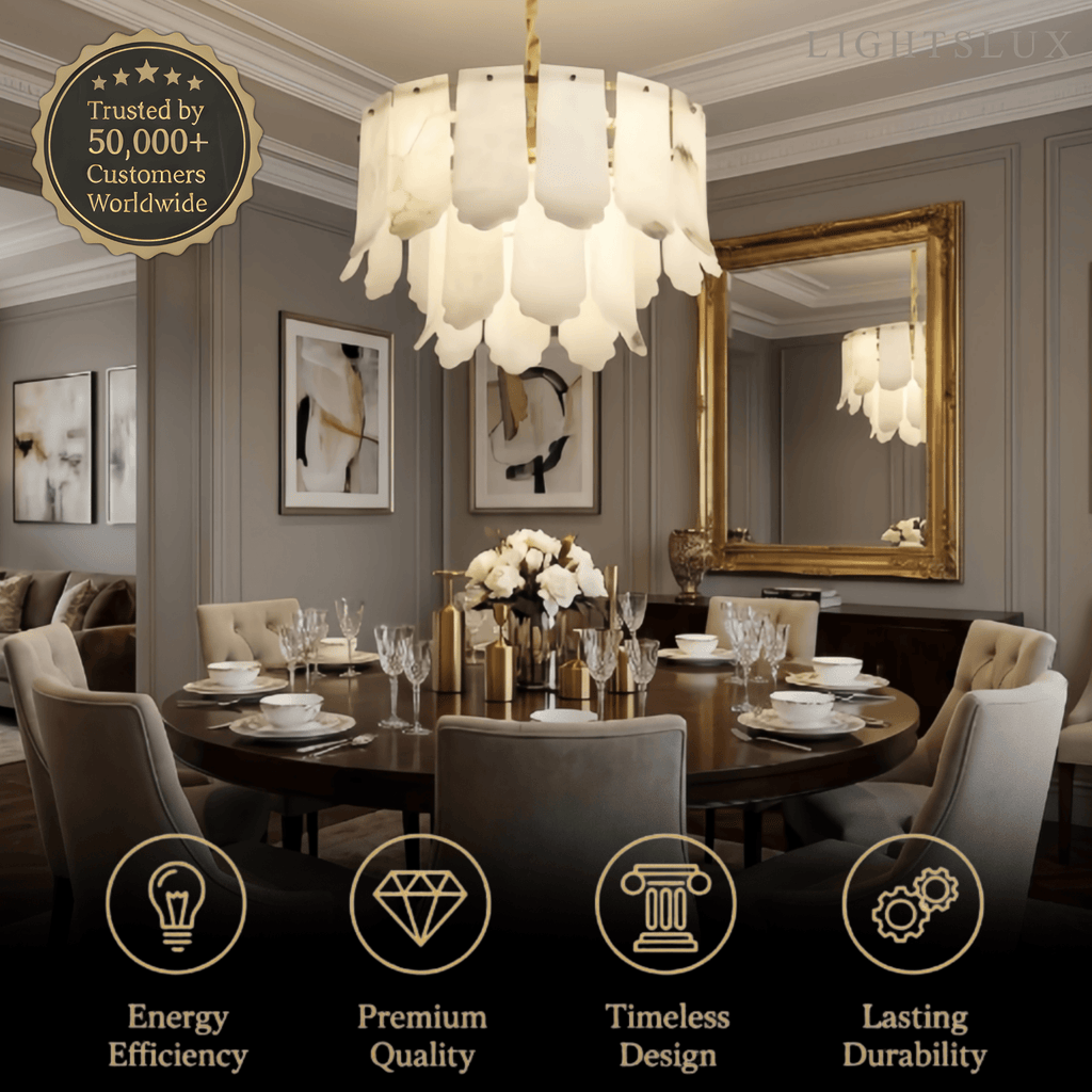 Modern Luxury Chandelier – Brass Alabaster for Dining Room, Living Room and Foyer - Flindria