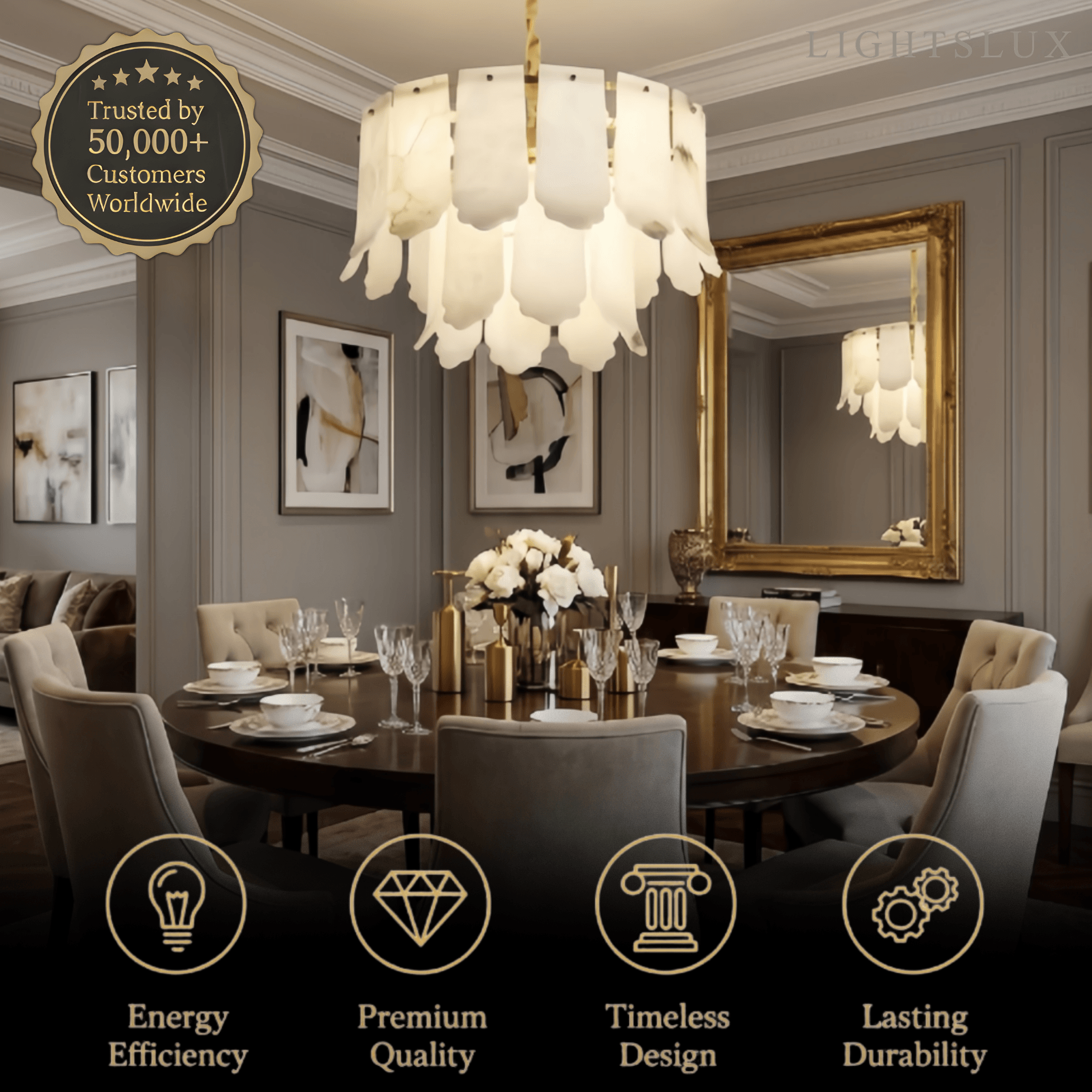 Modern Luxury Chandelier – Brass Alabaster for Dining Room, Living Room and Foyer - Flindria