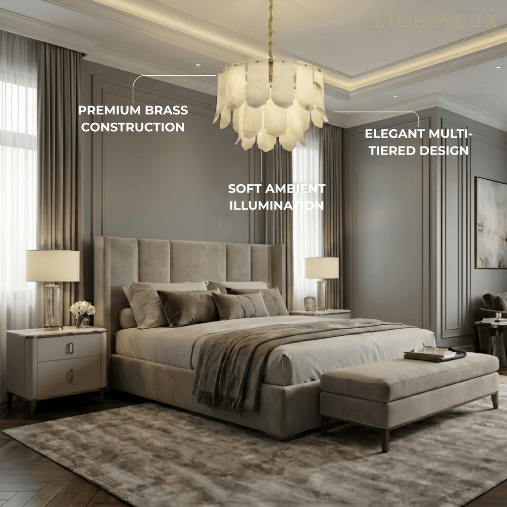 Modern Luxury Chandelier – Brass Alabaster for Dining Room, Living Room and Foyer - Flindria