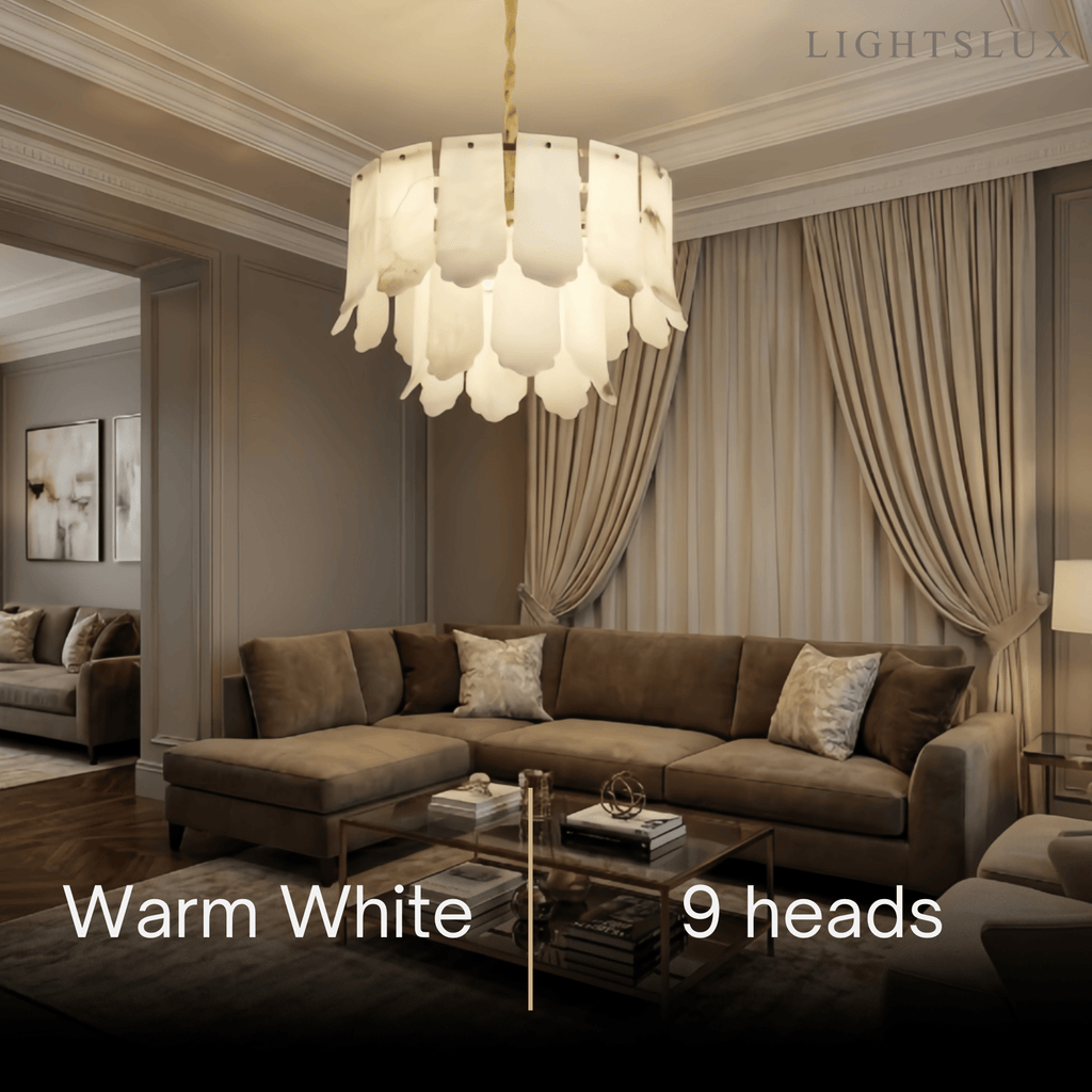 Modern Luxury Chandelier – Brass Alabaster for Dining Room, Living Room and Foyer - Flindria