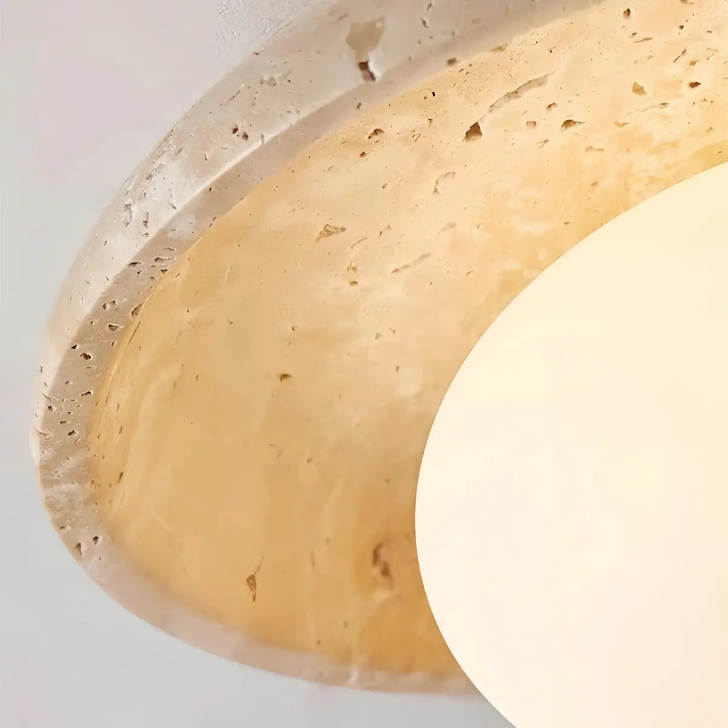 Minimalist Travertine Ceiling Light – Natural Stone & Glass  for Living Room, Bedroom, Hallway - Flindria
