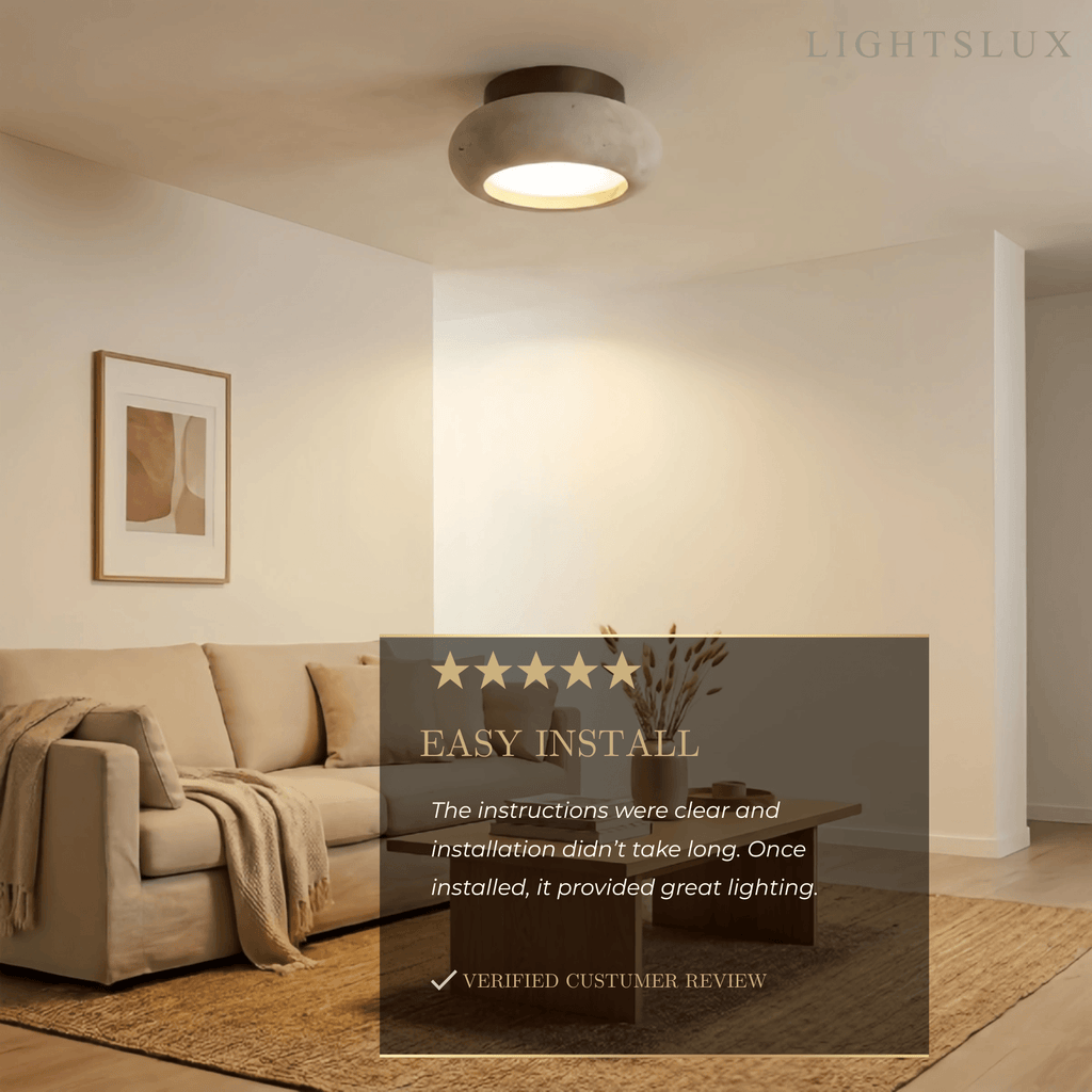 Lámpara de techo estilo japonés de travertino – Montaje empotrado de madera natural para sala, comedor y dormitorio - Flindria