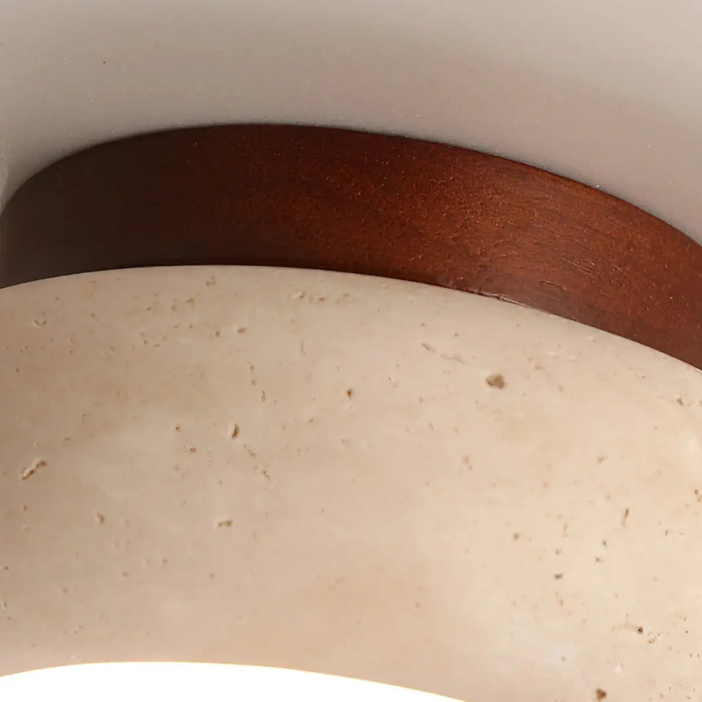 Lámpara de techo estilo japonés de travertino – Montaje empotrado de madera natural para sala, comedor y dormitorio - Flindria