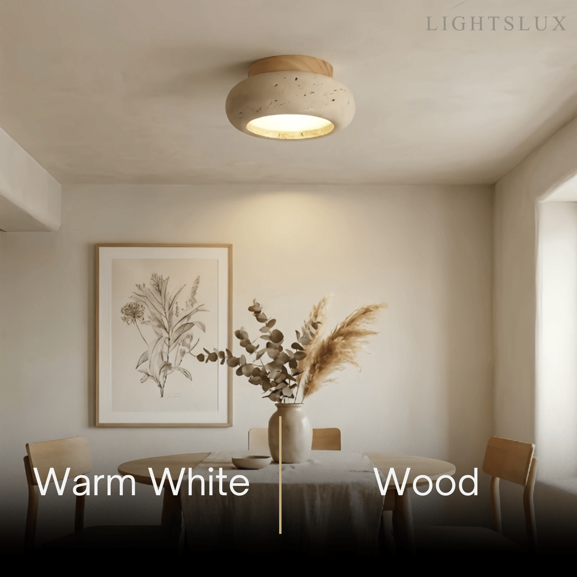 Lámpara de techo estilo japonés de travertino – Montaje empotrado de madera natural para sala, comedor y dormitorio - Flindria