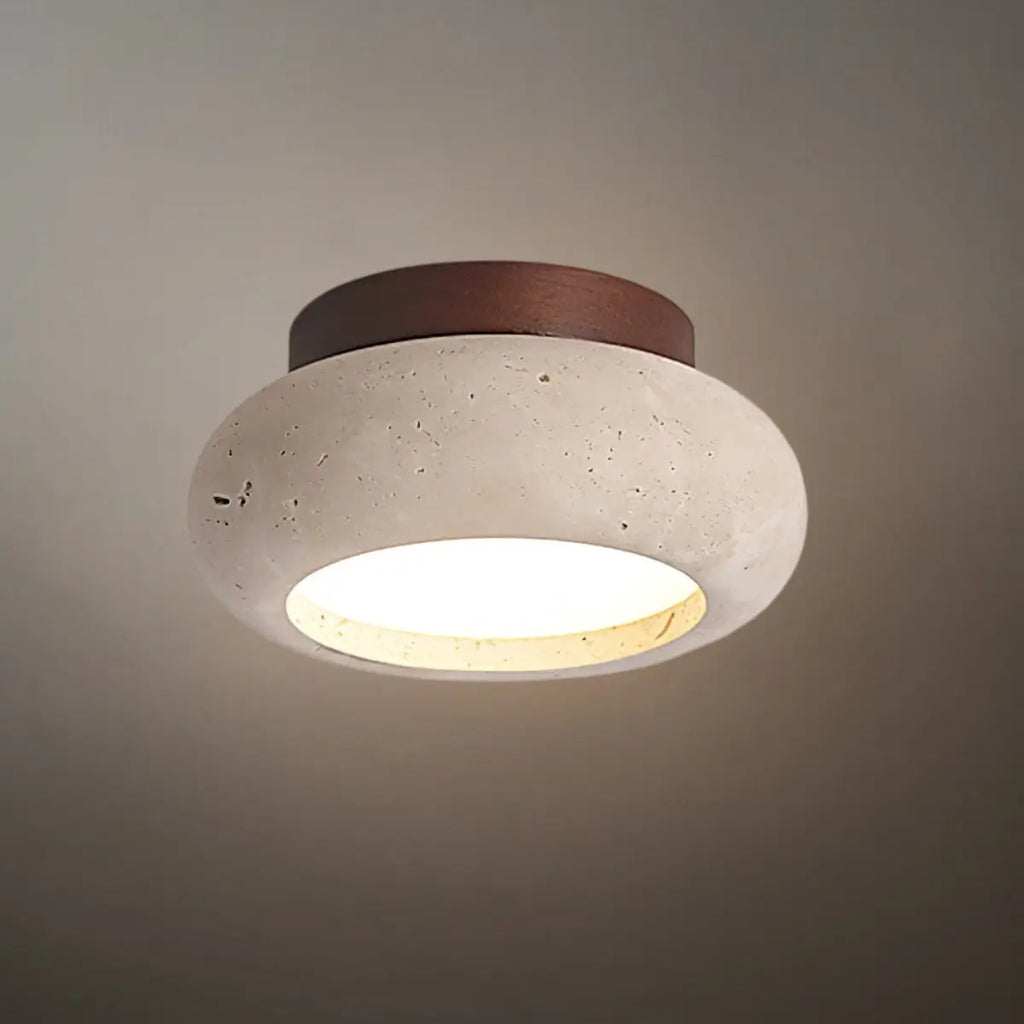 Lámpara de techo estilo japonés de travertino – Montaje empotrado de madera natural para sala, comedor y dormitorio - Flindria