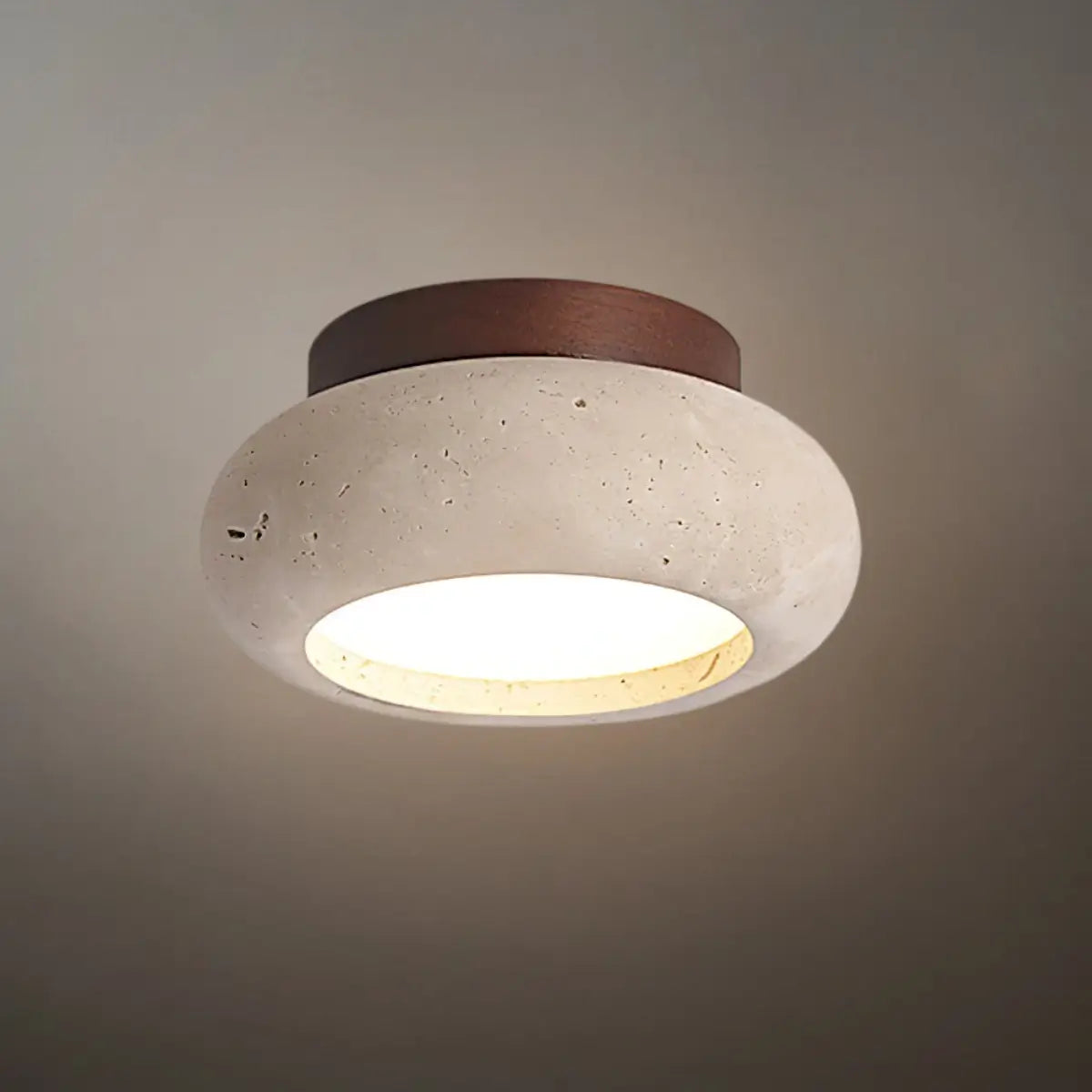 Lámpara de techo estilo japonés de travertino – Montaje empotrado de madera natural para sala, comedor y dormitorio - Flindria