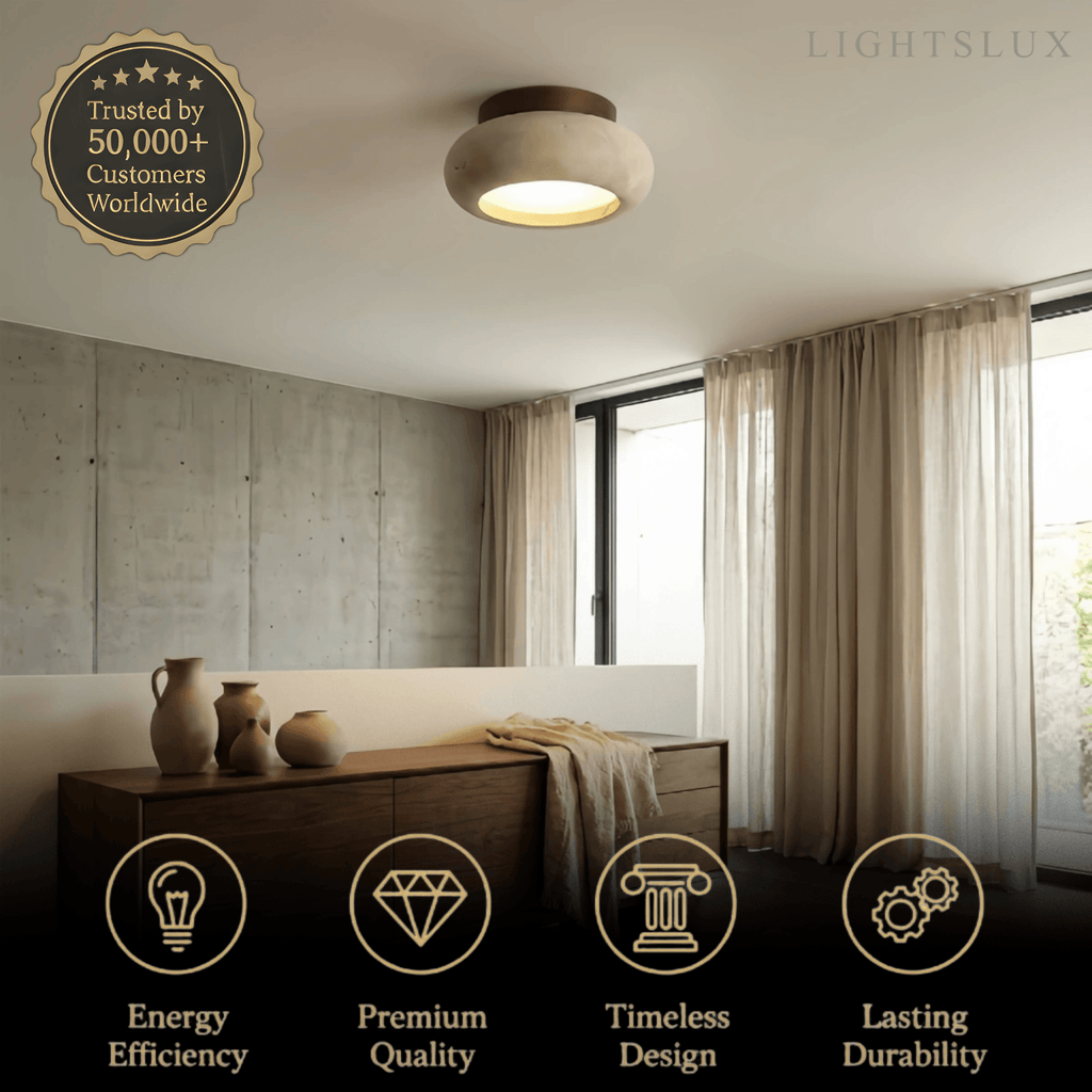 Lámpara de techo estilo japonés de travertino – Montaje empotrado de madera natural para sala, comedor y dormitorio - Flindria