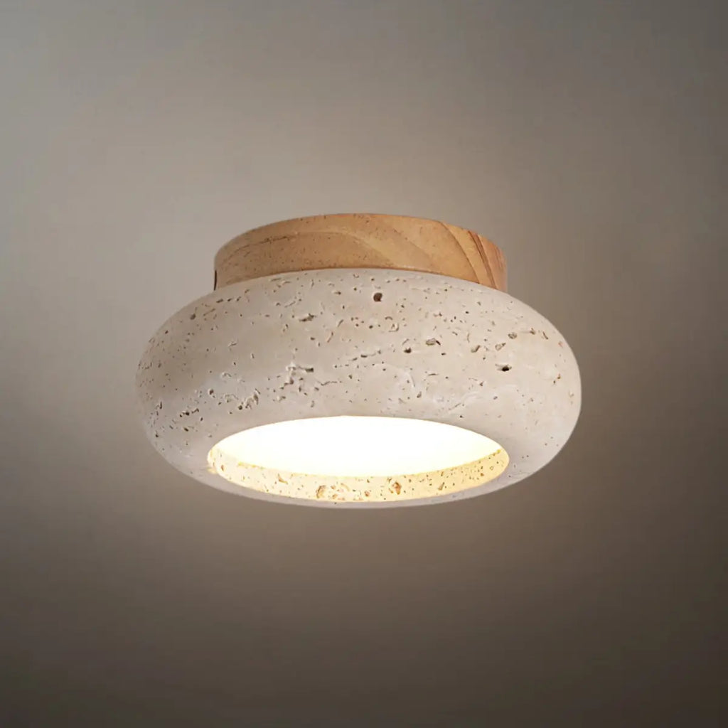 Lámpara de techo estilo japonés de travertino – Montaje empotrado de madera natural para sala, comedor y dormitorio - Flindria