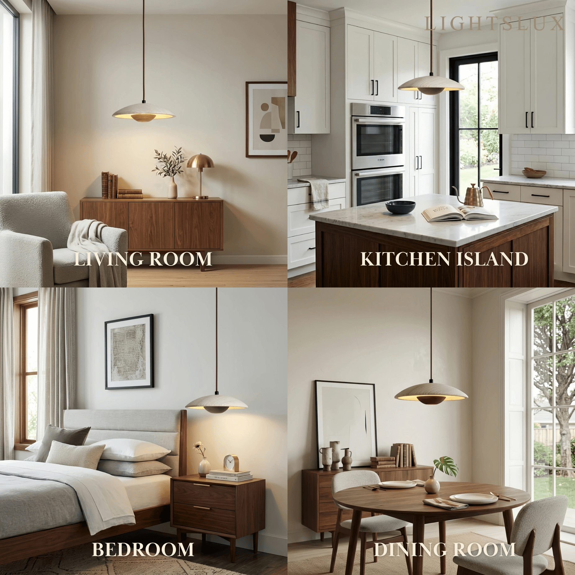 Minimalistické závěsné světlo – travertin a kov, barva ořech/dřevo pro interiér - Flindria