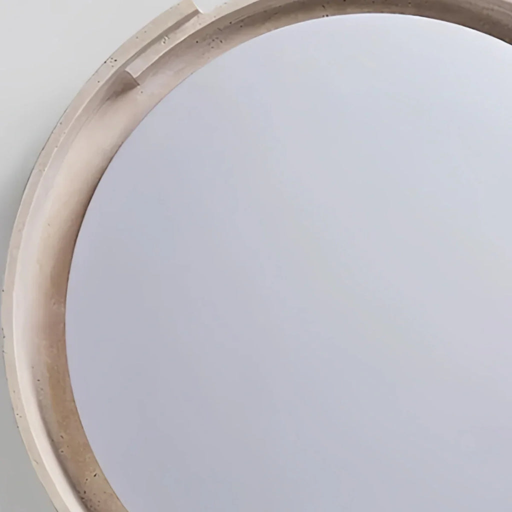 Minimalist Round Travertine Ceiling Light -- Beige or White for Bathroom & Covered Outdoor - Flindria