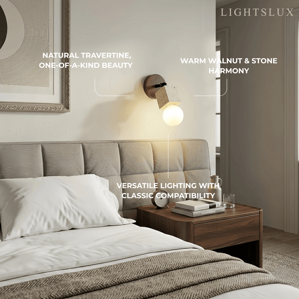 Lámpara colgante natural de travertino -- Nogal beige para sala de estar comedor - Flindria