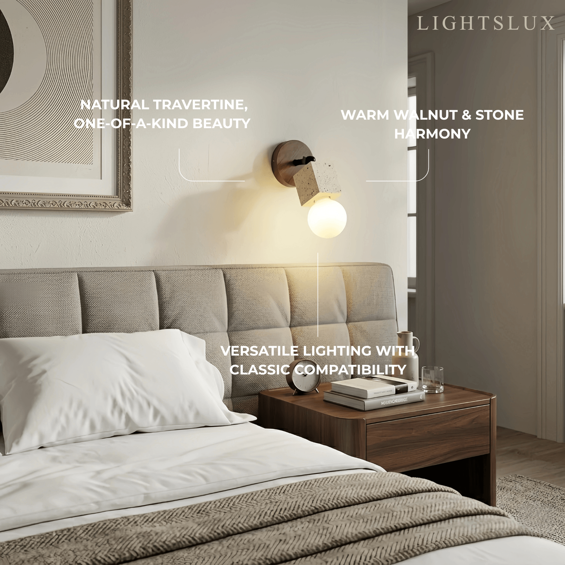 Lámpara colgante natural de travertino -- Nogal beige para sala de estar comedor - Flindria