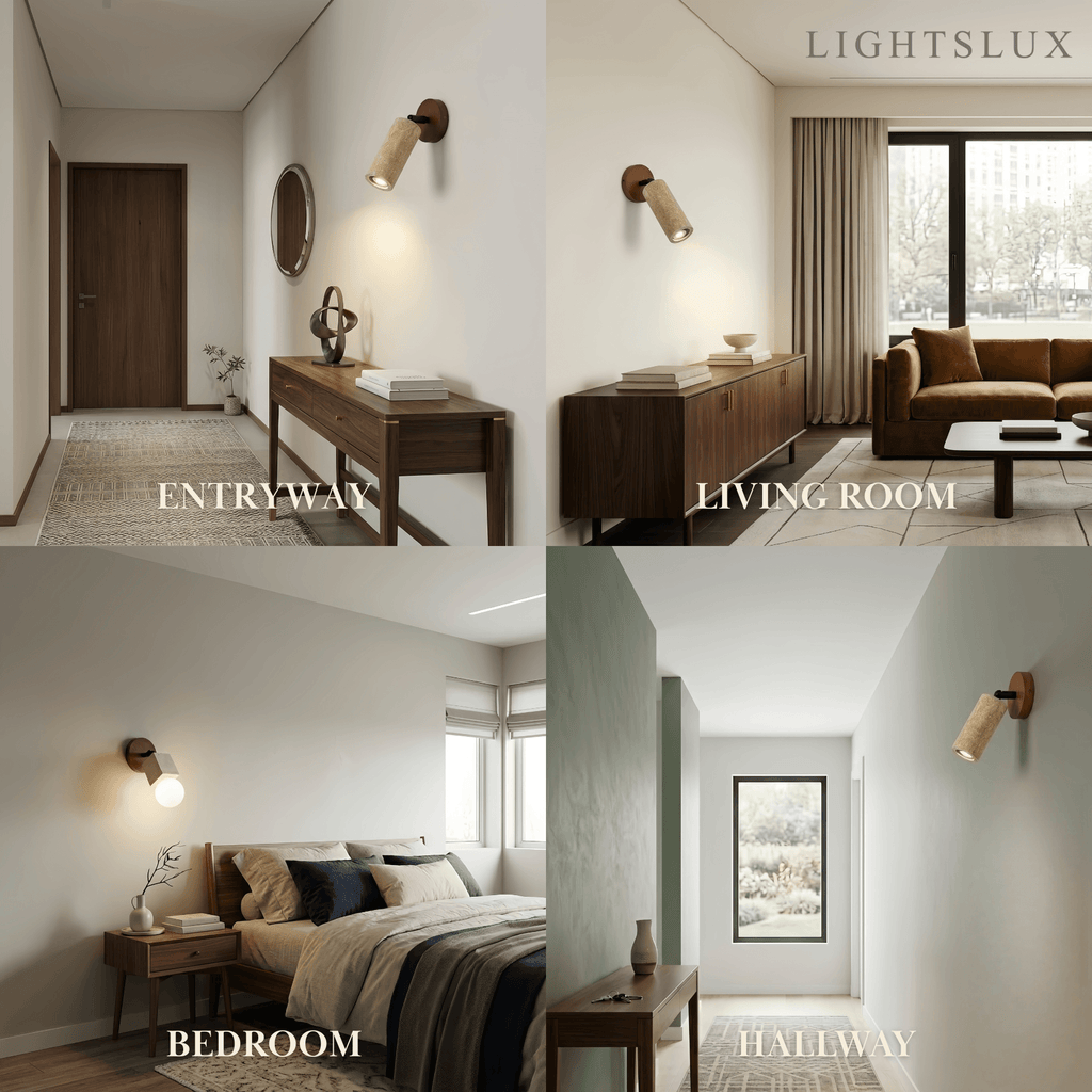 Lámpara colgante natural de travertino -- Nogal beige para sala de estar comedor - Flindria