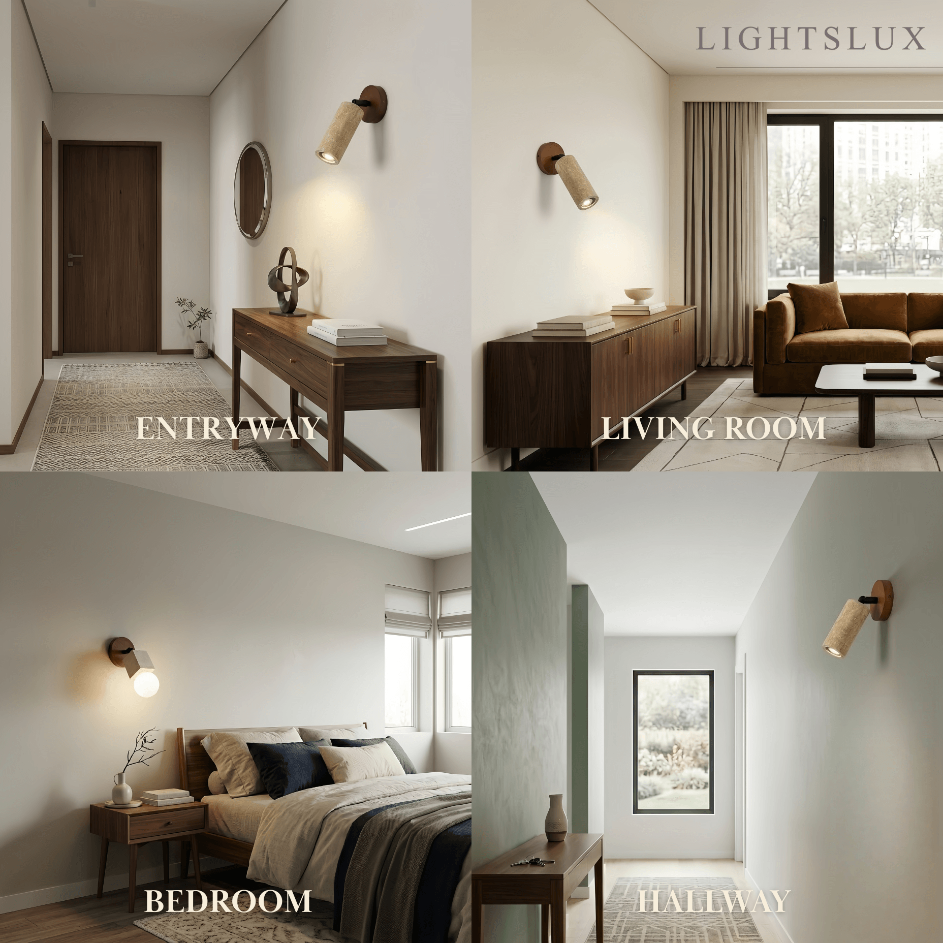 Lámpara colgante natural de travertino -- Nogal beige para sala de estar comedor - Flindria