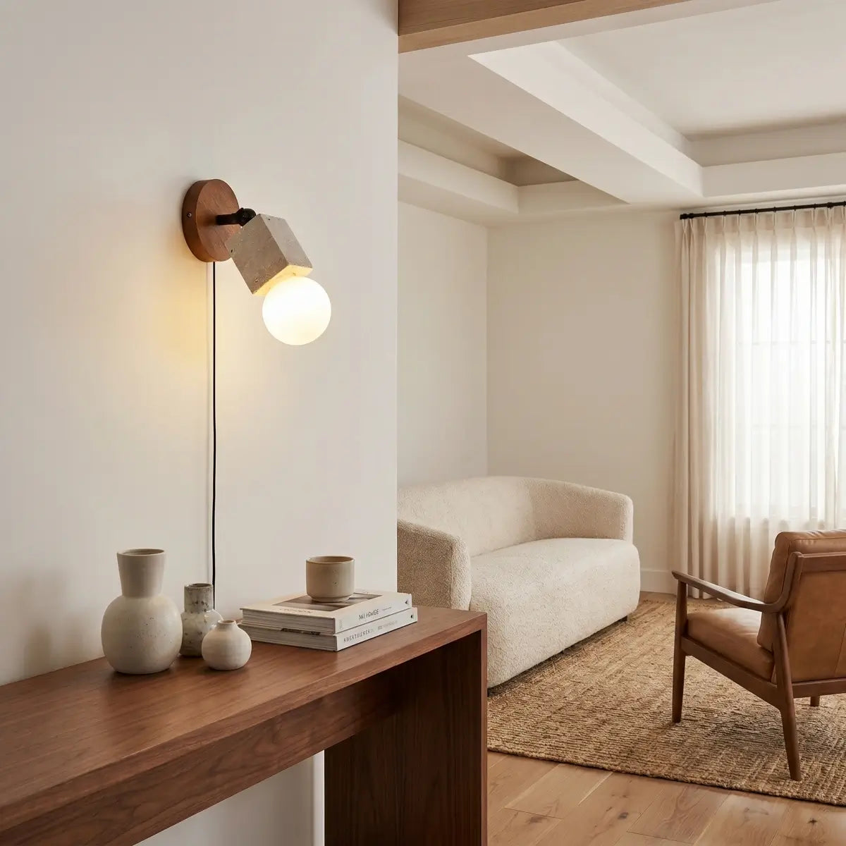 Lámpara colgante natural de travertino -- Nogal beige para sala de estar comedor - Flindria
