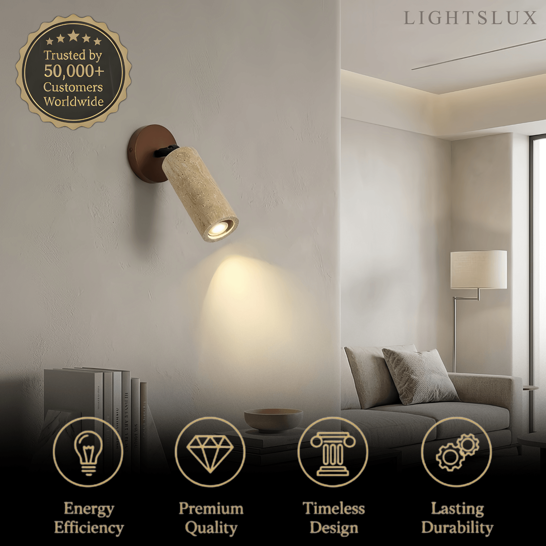 Lámpara colgante natural de travertino -- Nogal beige para sala de estar comedor - Flindria
