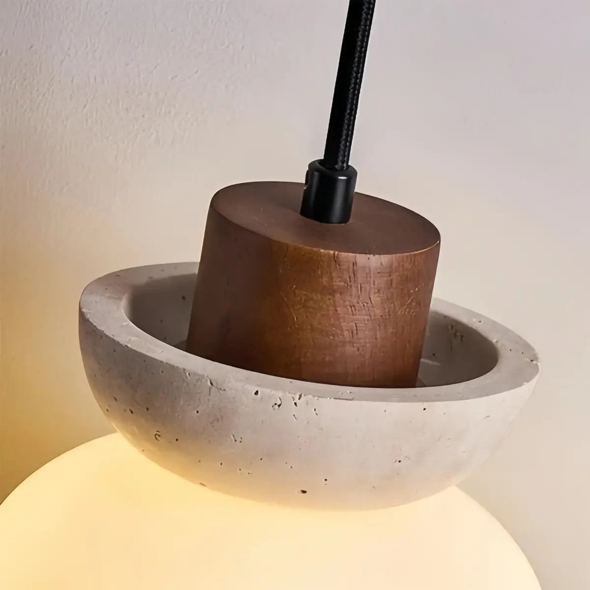 Natural Pendant Light -- Walnut Beige White Glossy Opal Glass for Dining Room Kitchen Island Living Room - Flindria