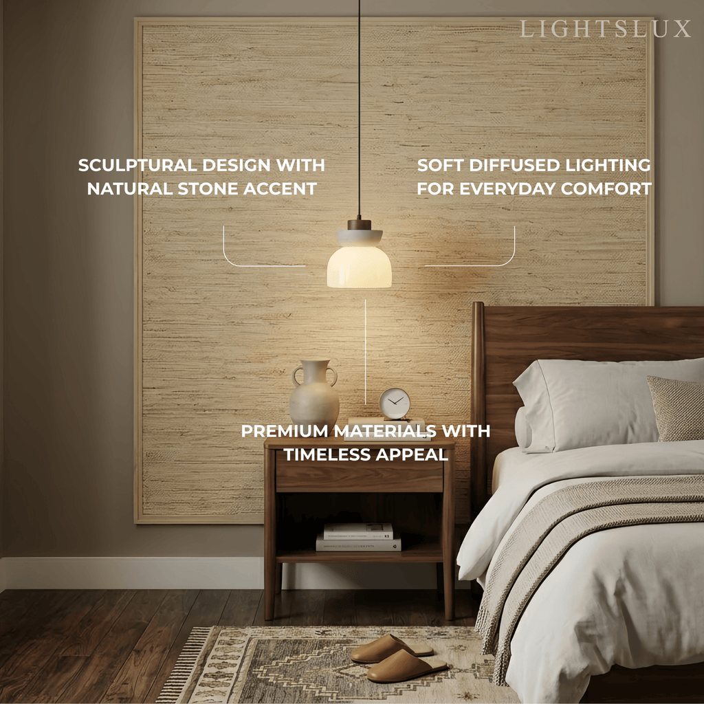 Natural Pendant Light -- Walnut Beige White Glossy Opal Glass for Dining Room Kitchen Island Living Room - Flindria
