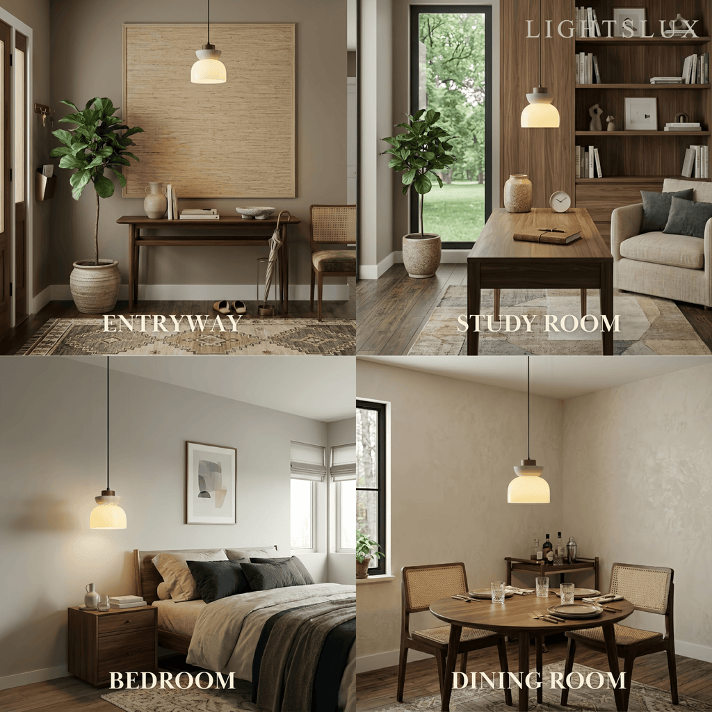 Natural Pendant Light -- Walnut Beige White Glossy Opal Glass for Dining Room Kitchen Island Living Room - Flindria