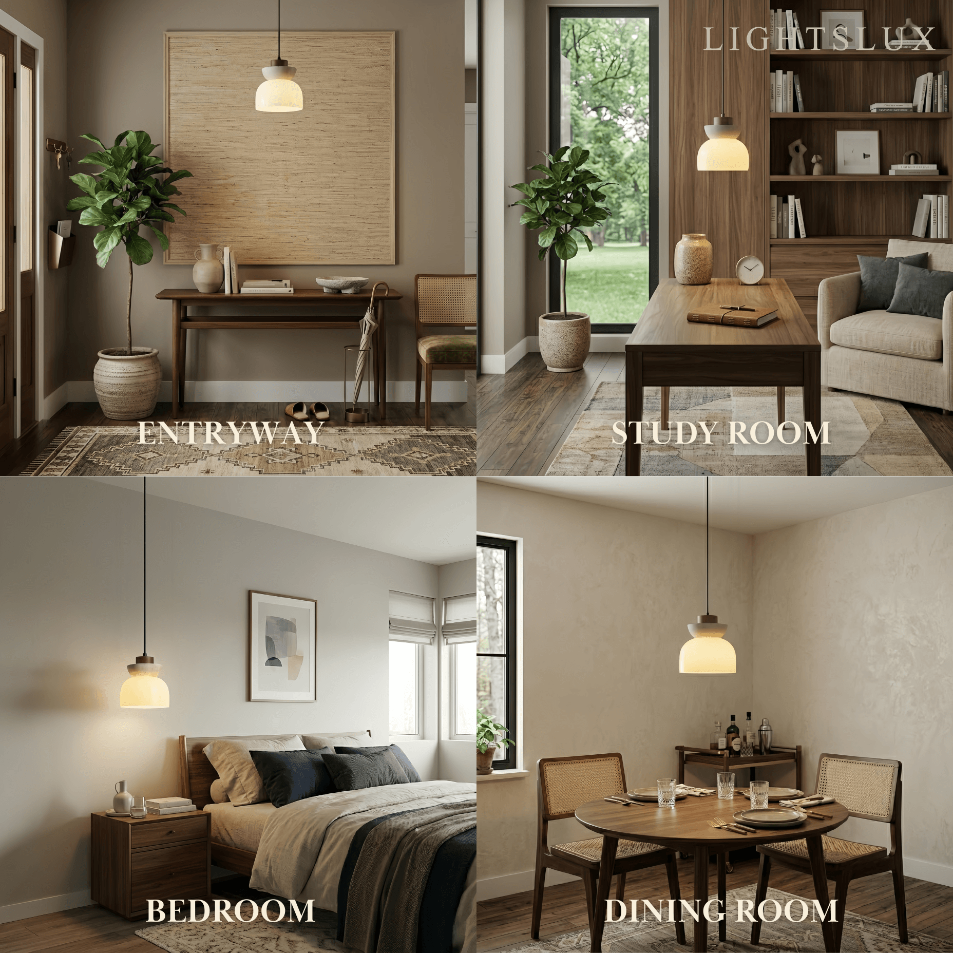 Natural Pendant Light -- Walnut Beige White Glossy Opal Glass for Dining Room Kitchen Island Living Room - Flindria