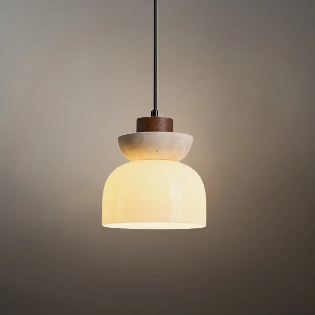 Natural Pendant Light -- Walnut Beige White Glossy Opal Glass for Dining Room Kitchen Island Living Room - Flindria