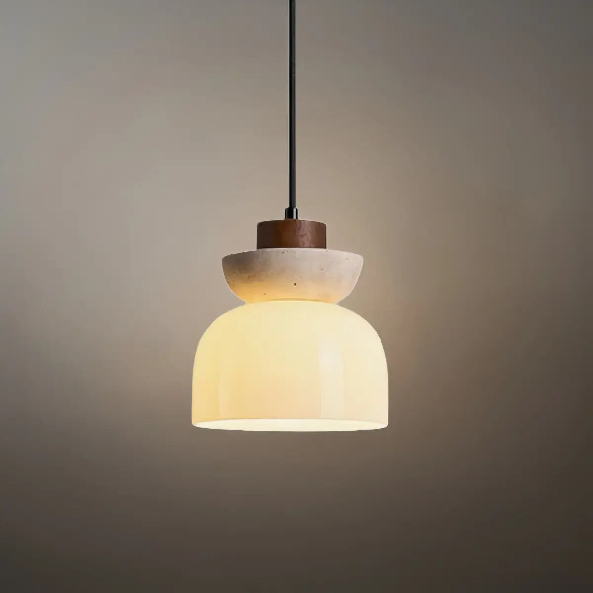 Natural Pendant Light -- Walnut Beige White Glossy Opal Glass for Dining Room Kitchen Island Living Room - Flindria