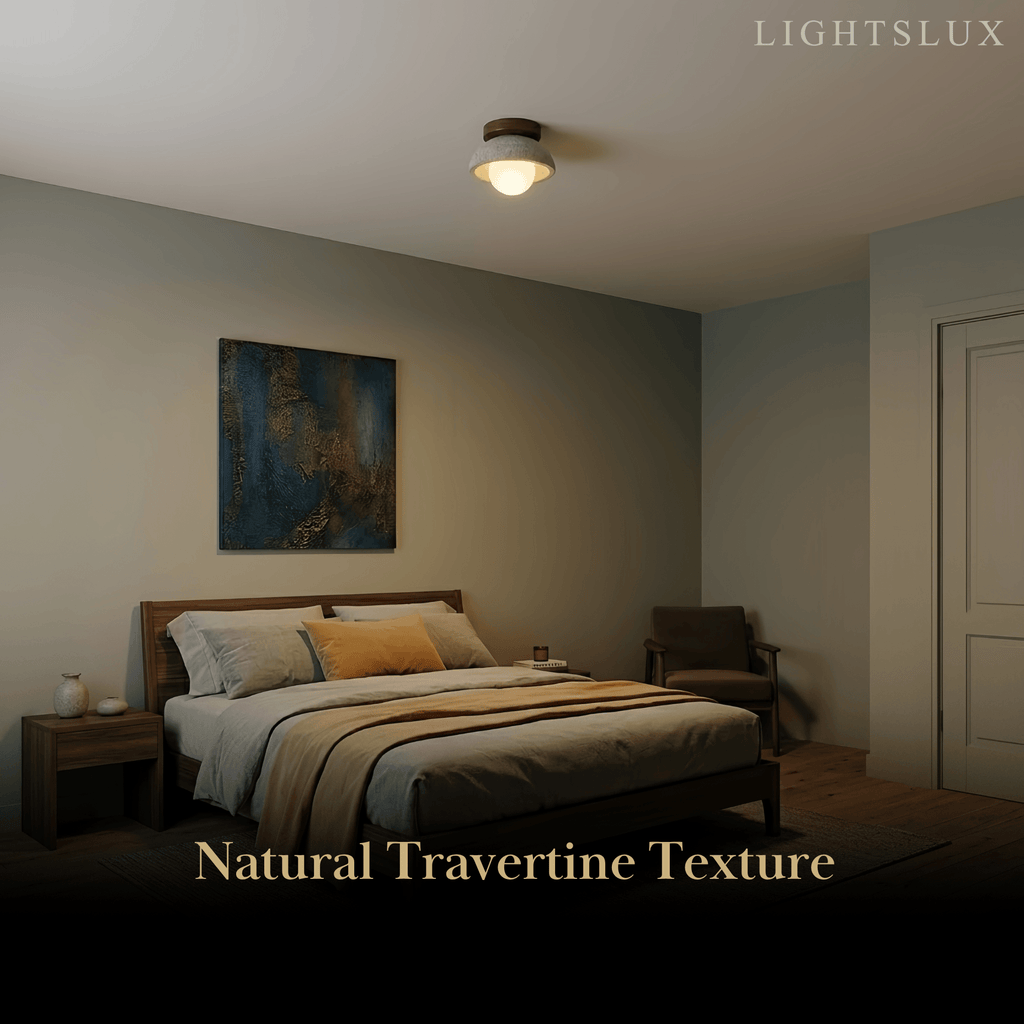Natural Pendant Light -- Wood Travertine Glass for Living Room Dining Room - Flindria