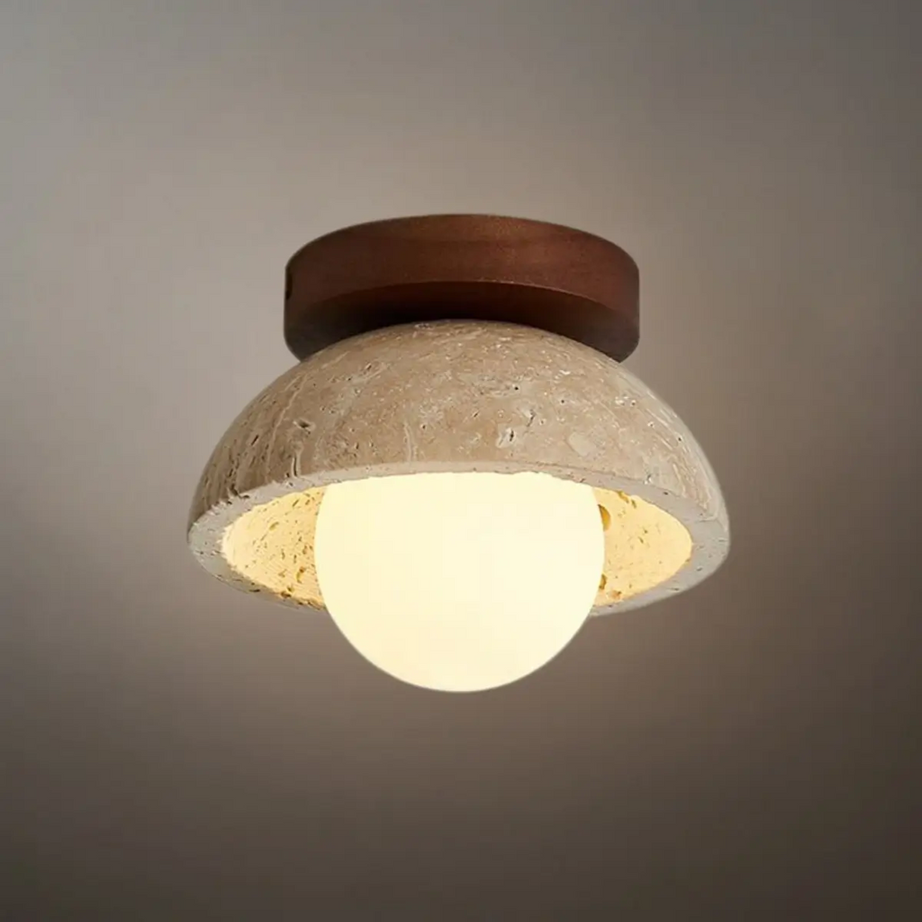Natural Pendant Light -- Wood Travertine Glass for Living Room Dining Room - Flindria