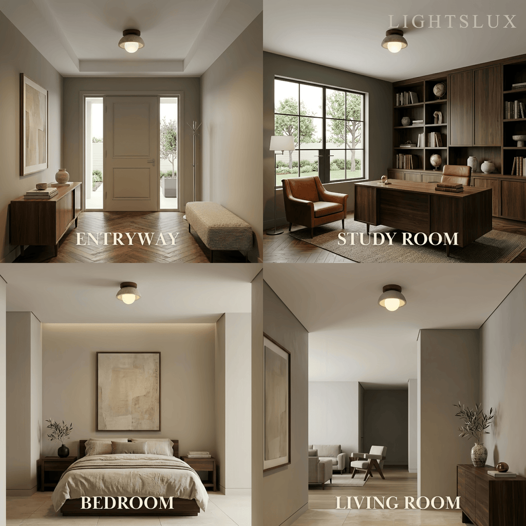 Natural Pendant Light -- Wood Travertine Glass for Living Room Dining Room - Flindria