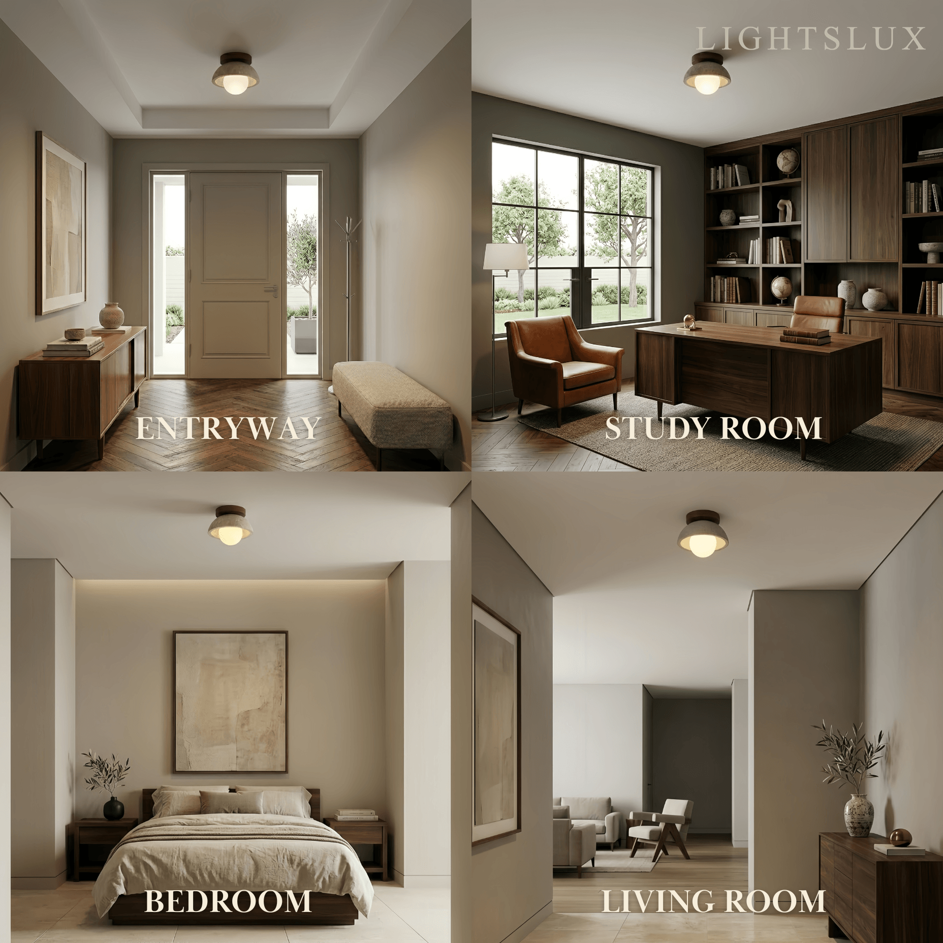 Natural Pendant Light -- Wood Travertine Glass for Living Room Dining Room - Flindria