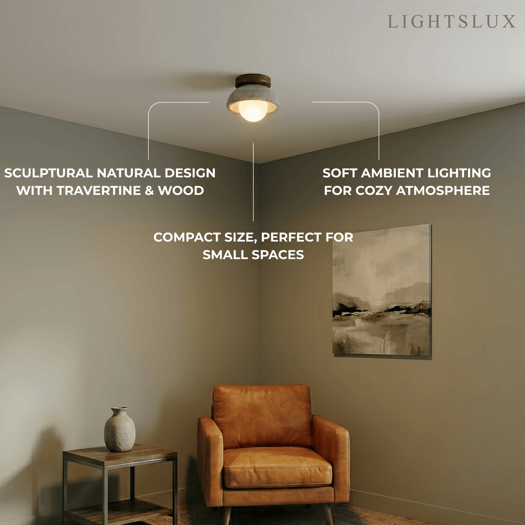Natural Pendant Light -- Wood Travertine Glass for Living Room Dining Room - Flindria
