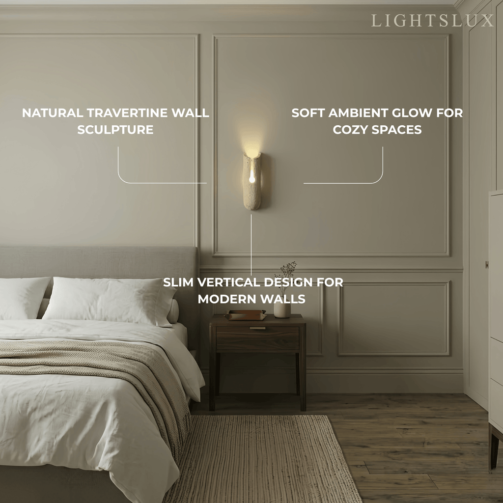 Natural Travertine Wall Light -- Beige for Hallway Bedroom Living Room Dining Room - Flindria