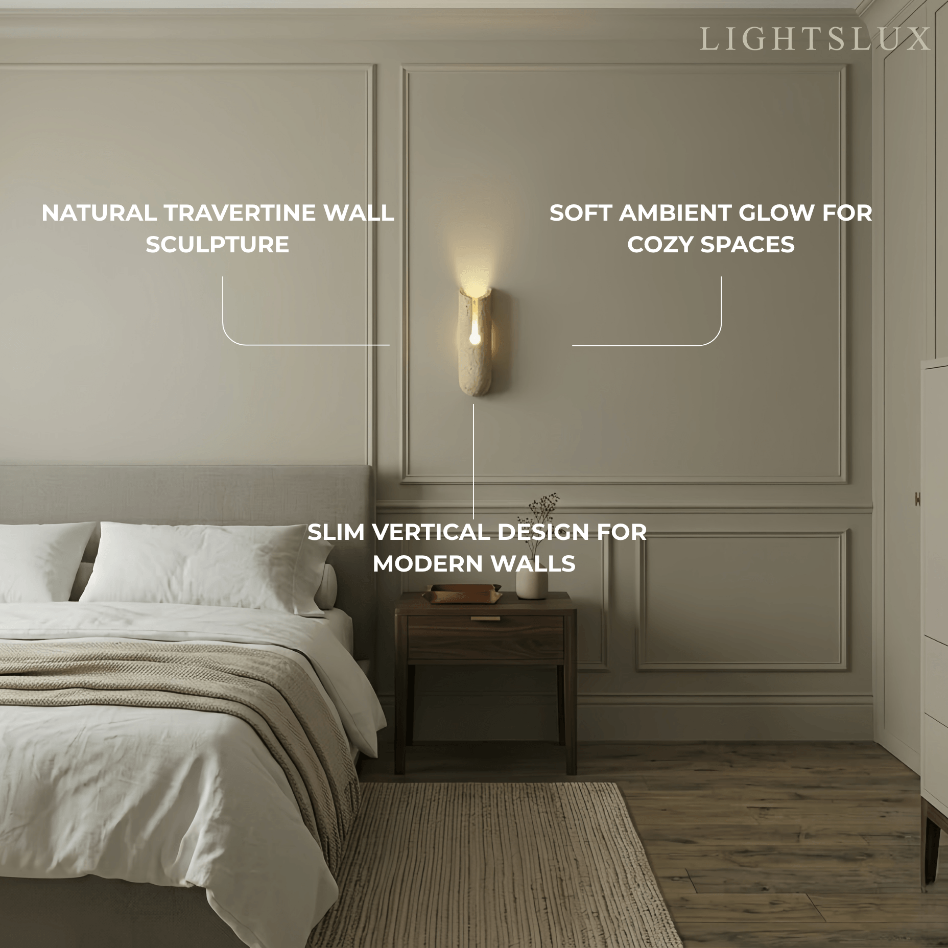 Natural Travertine Wall Light -- Beige for Hallway Bedroom Living Room Dining Room - Flindria