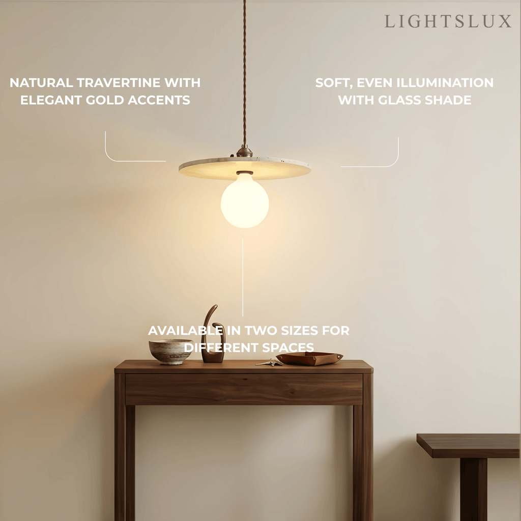 Natural Travertine Pendant Light -- Beige Gold White for Dining Room Kitchen Island Living Room - Flindria