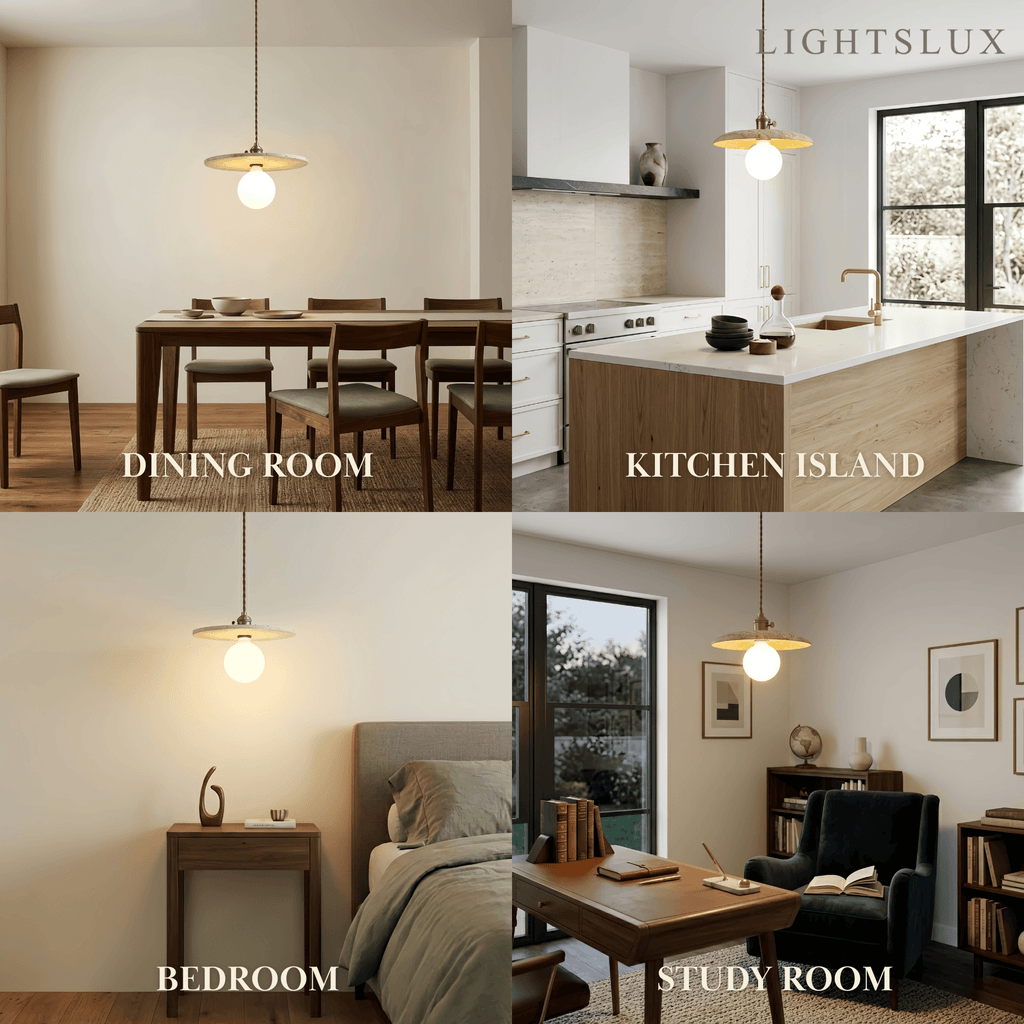 Natural Travertine Pendant Light -- Beige Gold White for Dining Room Kitchen Island Living Room - Flindria
