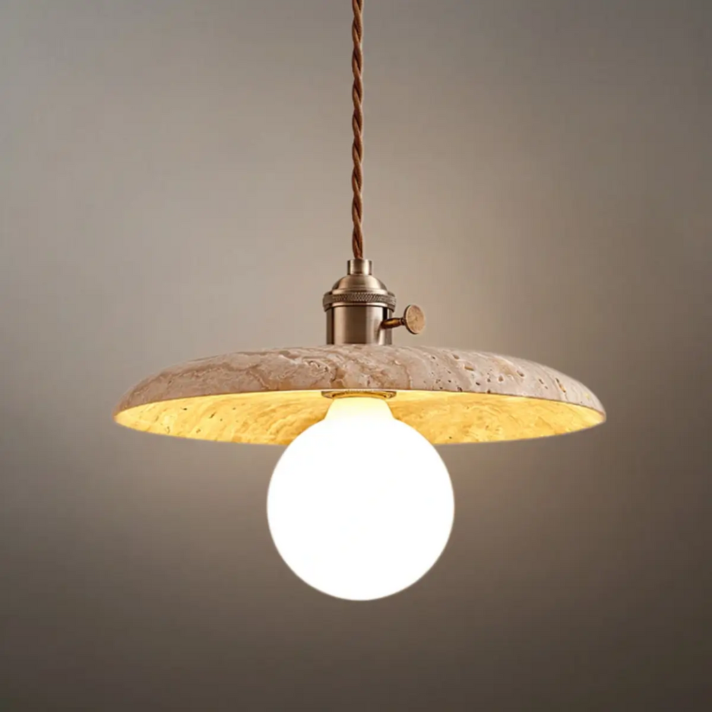 Natural Travertine Pendant Light -- Beige Gold White for Dining Room Kitchen Island Living Room - Flindria