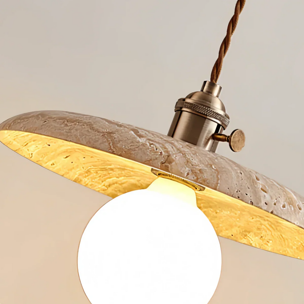 Natural Travertine Pendant Light -- Beige Gold White for Dining Room Kitchen Island Living Room - Flindria