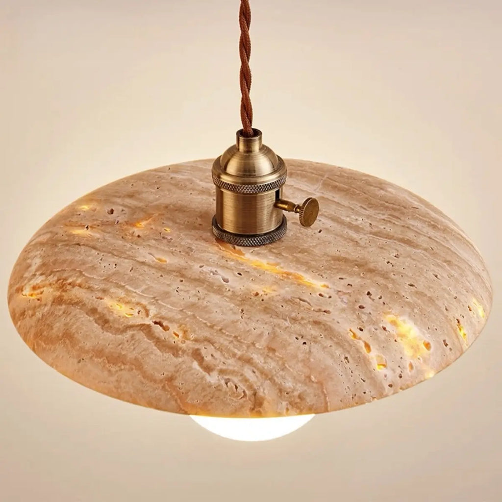 Natural Travertine Pendant Light -- Beige Gold White for Dining Room Kitchen Island Living Room - Flindria